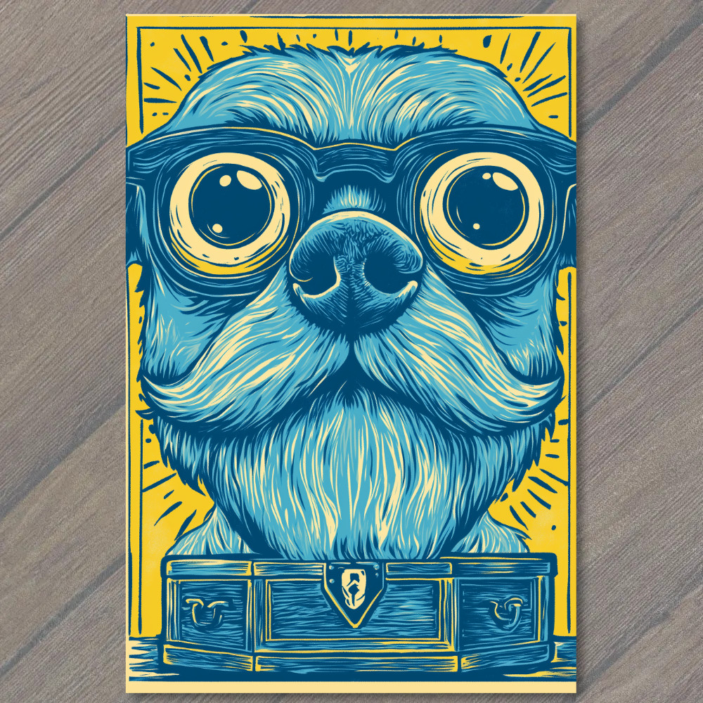 STICKER Blue Dog Glasses Dapper Funny Canine Portrait Cartoon Puppy Cute