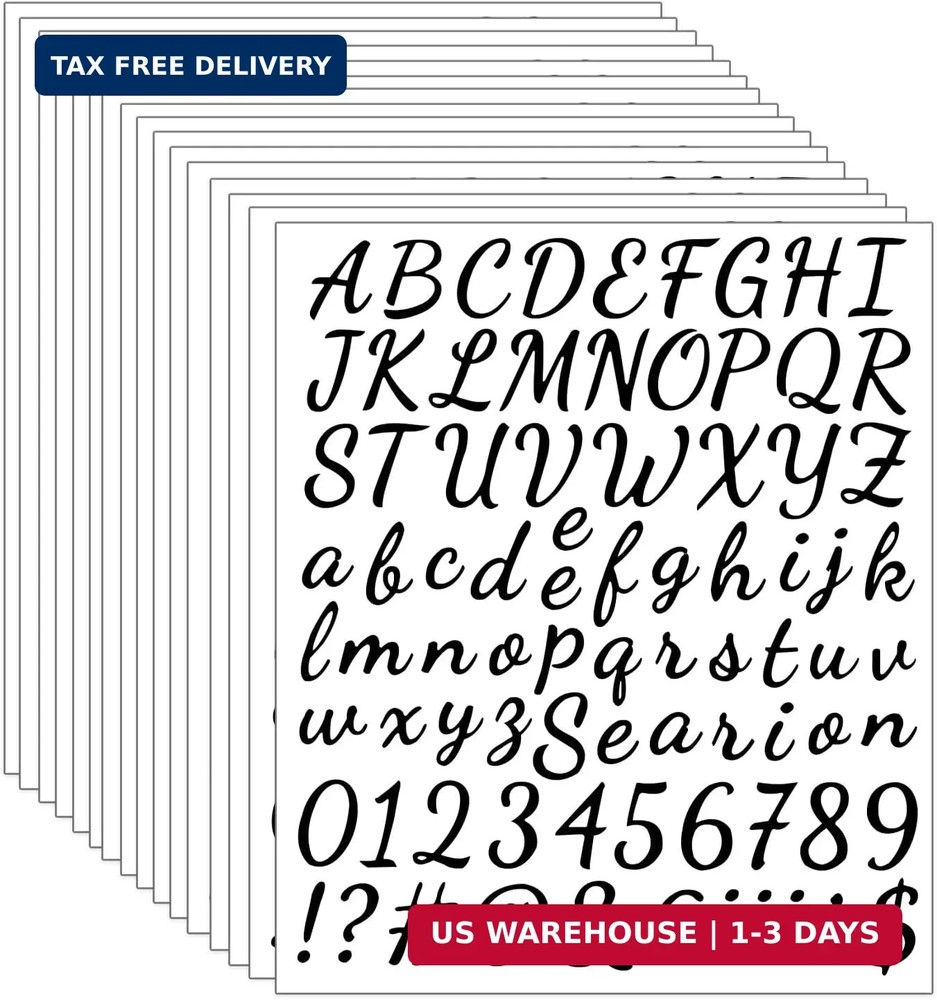 1296 Pcs 16 Sheets Letter and Number Stickers,Waterproof Letter Stickers M