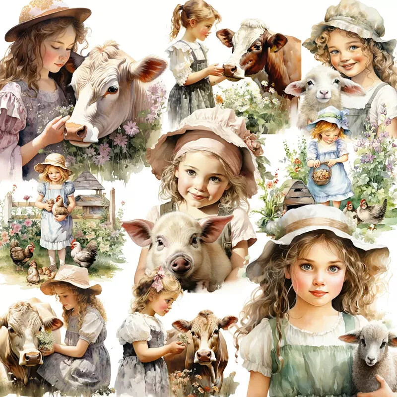 Little Girl Farmer Cows Pigs Chickens Ducks Sheep Scrapbooking Stickers Craft