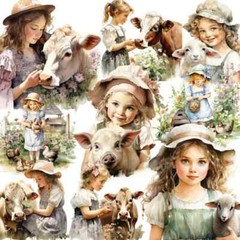 Little Girl Farmer Cows Pigs Chickens Ducks Sheep Scrapbooking Stickers Craft