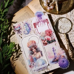 42 pcs Mermaid Translucent Vellum Matte Surface Paper Sticker Scrapbook Craft