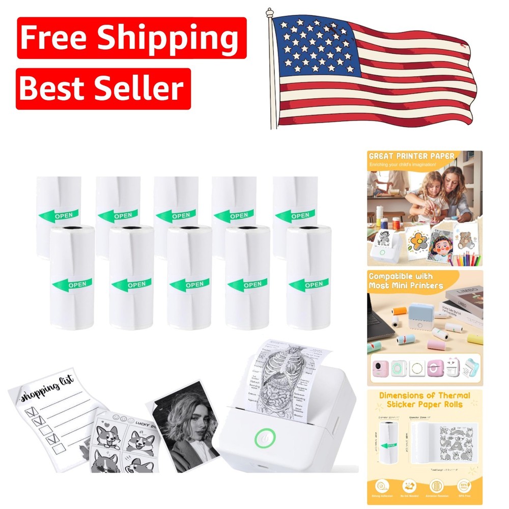 Self-Adhesive Printable Sticker Rolls for Mini Printers – 57x25mm, 10 Pieces