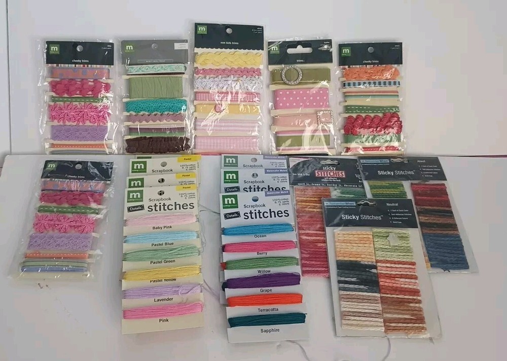 Lot of 16 Making Memories Scrapbook Paper Crafting Colorful Stitches And Trims
