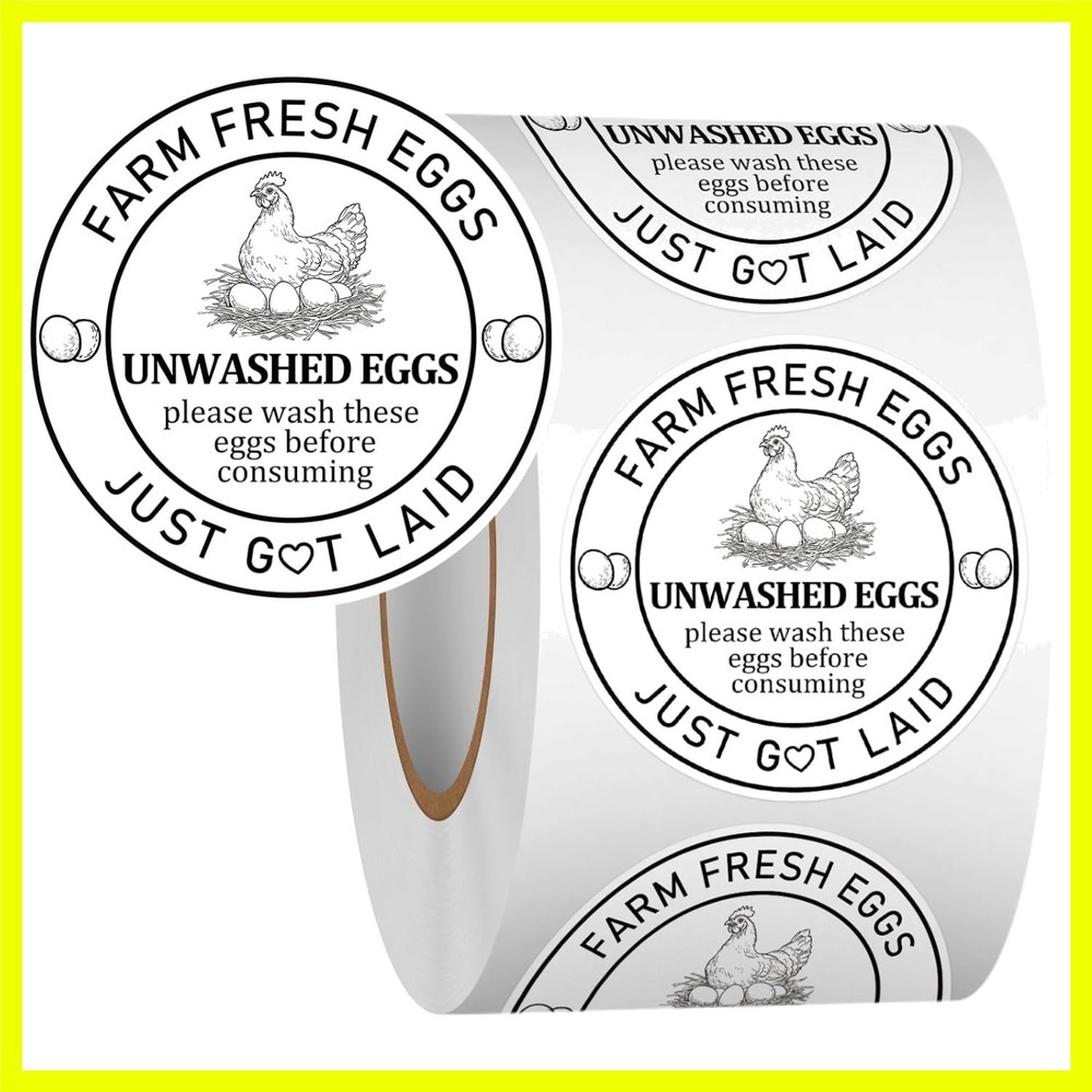 2Inch Eggs Stickers 500Pcs Farm Fresh Egg Stickers,Unwashed Eggs Labels Perfe…