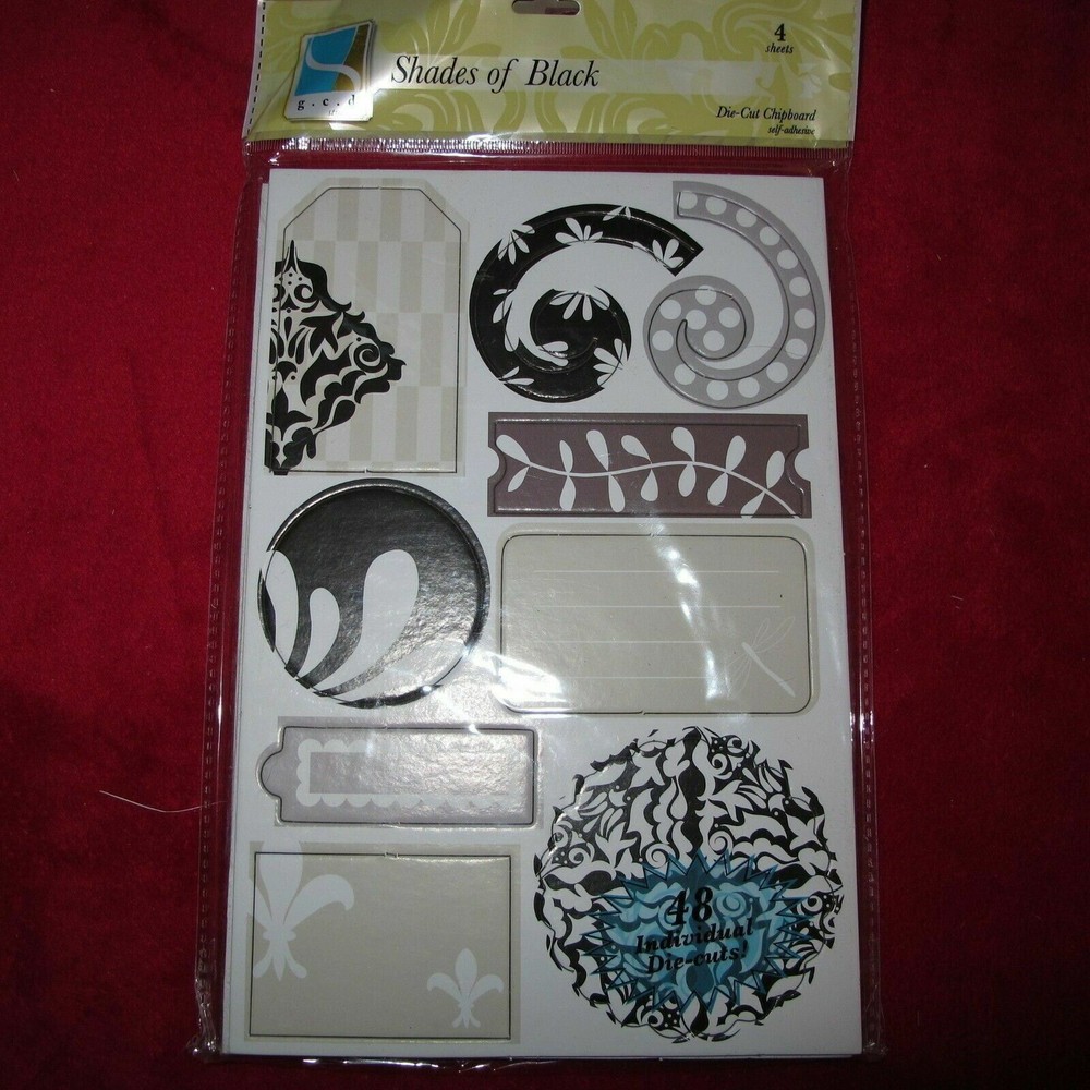 GCD Studios Shades of Black Die-Cut Chipboard 4 Sheets Self-adhesive Scrapbook