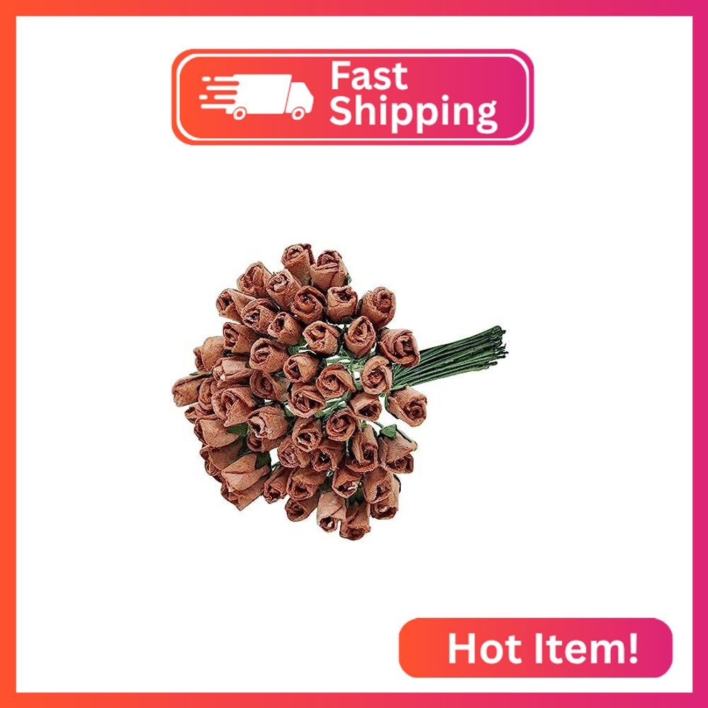 ChangThai Design Tiny ¼ Inch Diameter Brown Rosebud Paper Rose 50 Pieces Bunch o