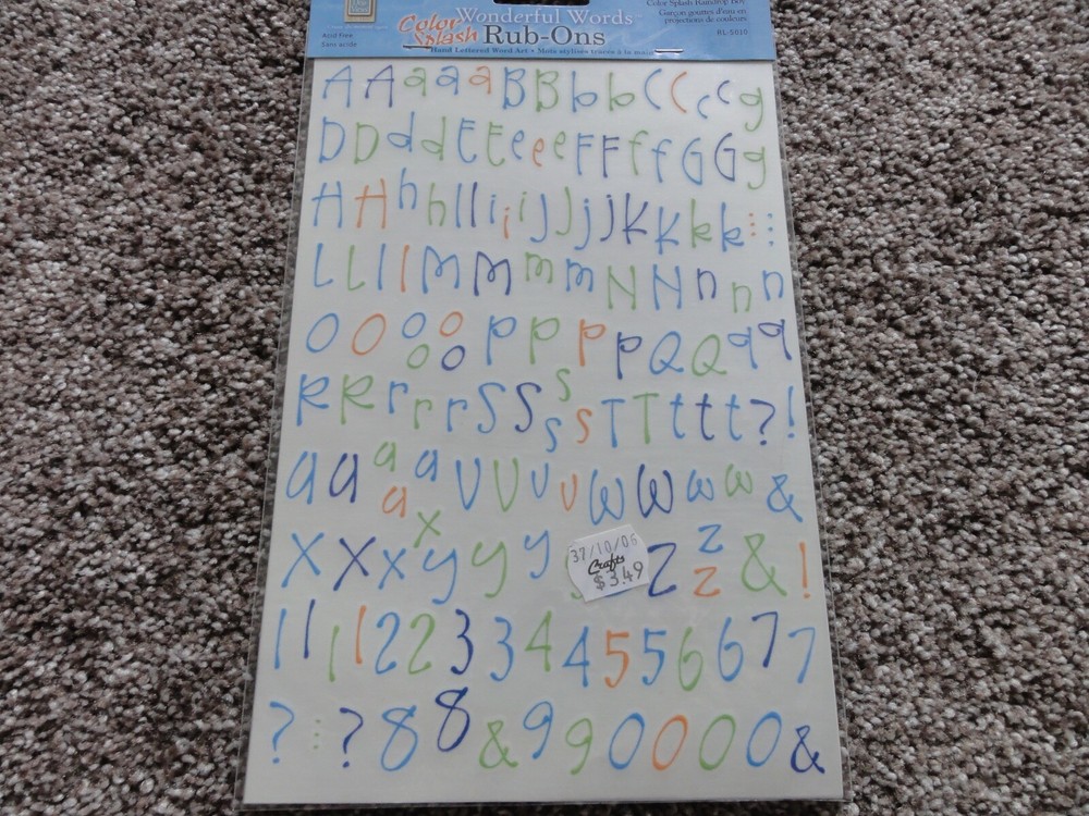 NEW DEJA VIEWS WONDERFUL WORDS COLOR SPLASH RUB-ON ALPHABET LETTERS