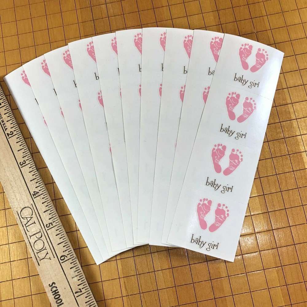 10 Mrs Grossmans Footprints Pink Stickers Shower Baby Girl Arrival Announcement