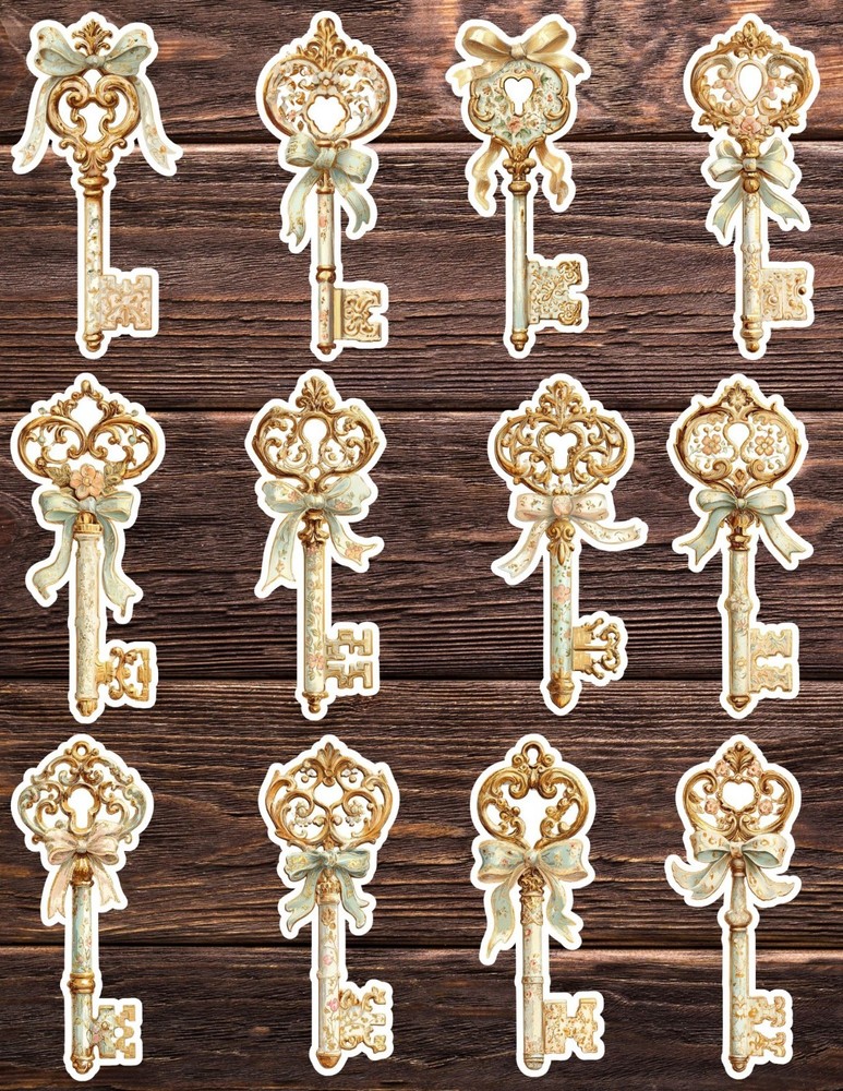 Antique Style Key Die Cut Vinyl Stickers Set Notebook Laptop WaterBottle