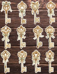 Antique Style Key Die Cut Vinyl Stickers Set Notebook Laptop WaterBottle