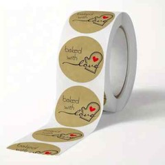 1000 PCS Baked with Love Stickers with Red Heart Glove 1.0 Inch Kraft Roll Stick