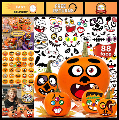 Halloween Pumpkin Stickers – 88 Funny Face Decorating Kit for Kids’ Crafts & Par