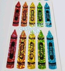 HAMBLY STUDIOS GLITTER STICKERS MULTICOLOR CRAYONS SCHOOL YELLOW BLUE GREEN RARE