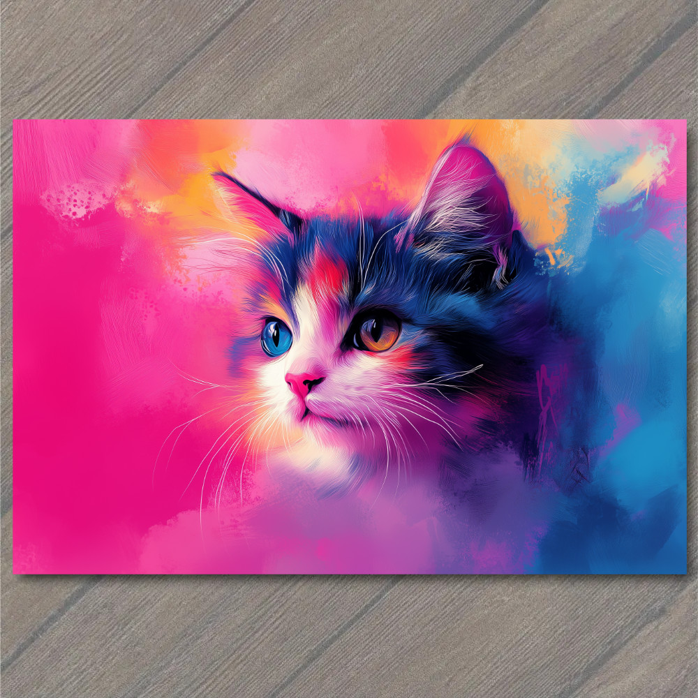 STICKER Rainbow Kitten Blue Gold Eyes Pink Orange Neon Glow Whiskers Bright Po