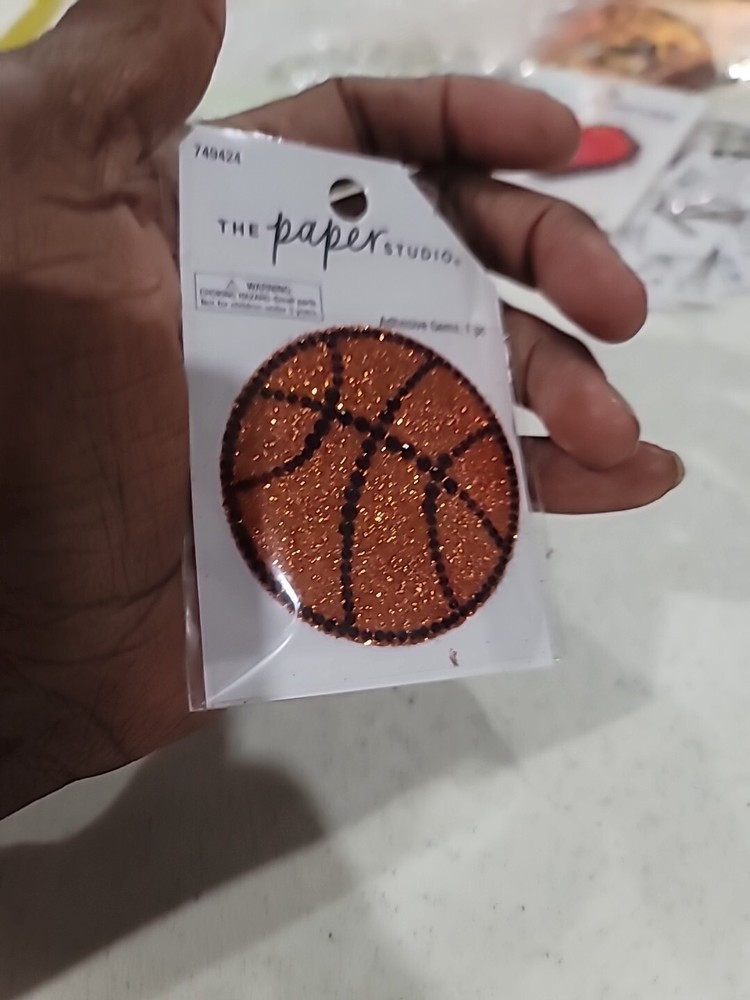 Paper Studio BASKETBALL ORANGE GLITTER Adhesive Gems Scrapbooking Crafts ST1
