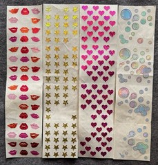Vintage Sandylion Sticker Sheet Lot Lips Stars Hearts Bubbles Shiny Metallic