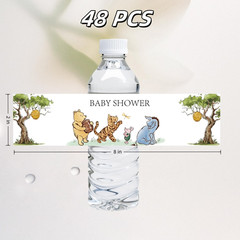 48PCS Vintage Winnie Water Bottle Labels Stickers Pooh Baby Shower Decoration…