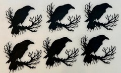 Halloween Die Cuts * Large Raven on Branch * Set of 6 * Black Cardstock *