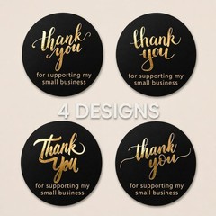 500 Stickers Black Gold Foil Thank You Small Business Packaging Labels 1.5