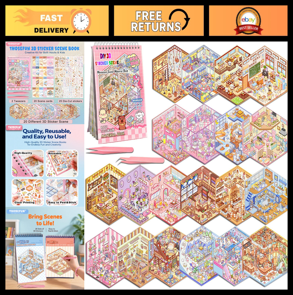 DIY 3D Sticker Scene Set – 20 Sets for Stress Relief, Miniature Animal Decor, Fu