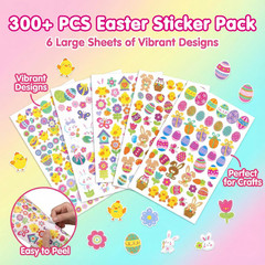 300 PCS Assorted Bunny Mini Stickers for Easter Party Favor DIY Craft Art, 6-Pac