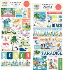 Carta Bella BEACH TOWN (2) 6″x13″ Chipboard COMBO Accents + Words Phrases