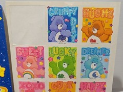 Vtg. Care Bear Stickers Satin-1987 AGC, Glitter-TCFC, Inc., Blue Sheet-2003