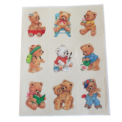 VTG Novelty Teddy Bear Sticker Sheet Roller Skates Bear Hug Unbranded