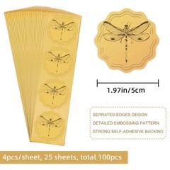 2″ Gold Foil Sticker Dragonfly 100pcs Certificate Seals Gold Embossed Round E…