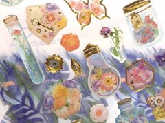 Puffy Gold Pressed Flower Sticker Sheet Scrapbook Junk Journal Girly