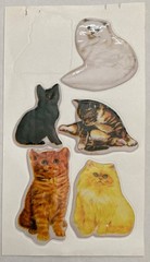 Vintage 1980s Puffy Cat Stickers Black White Orange Tabby Kitty