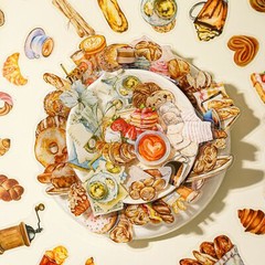 100Pcs Bread Coffee Transparent Stickers Food Sticker Journal Planner Supplies