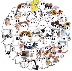 👻 50pc CUTE Ghost Themed Glossy Stickers – FREE SHIPPING