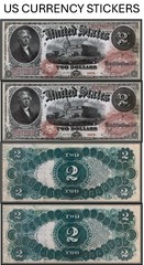 $2 Two Dollar 1875 Legal Tender Note (US CURRENCY STICKERS) (Lot Of 2)