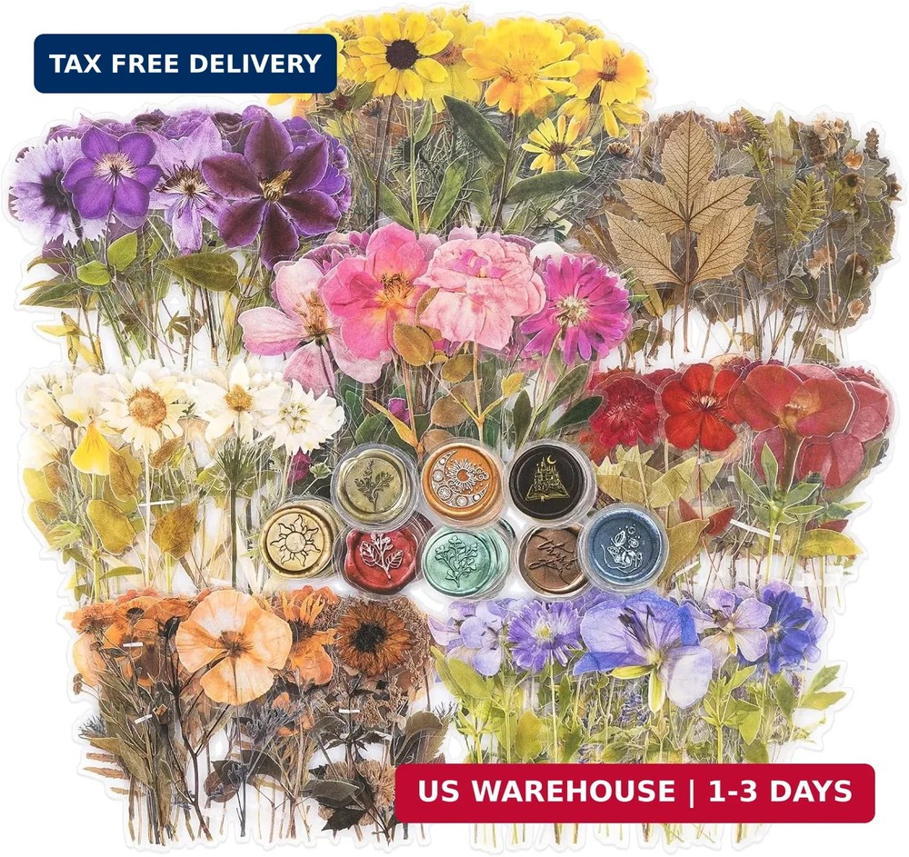 Knaid Pressed Flower Themed Stickers Set (320 Pieces) Dried Flowers Resin Sticke