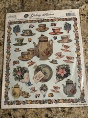 VINTAGE Gallery Graphics Tea Pots And Tea Cups 30 Piece Sticker Sheet Set New
