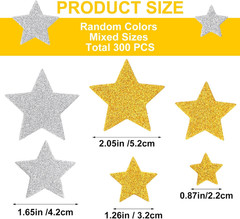 300 PCS Glitter Foam Star Stickers, Gold & Silver 4 Sizes Star Glitter Foam Stic