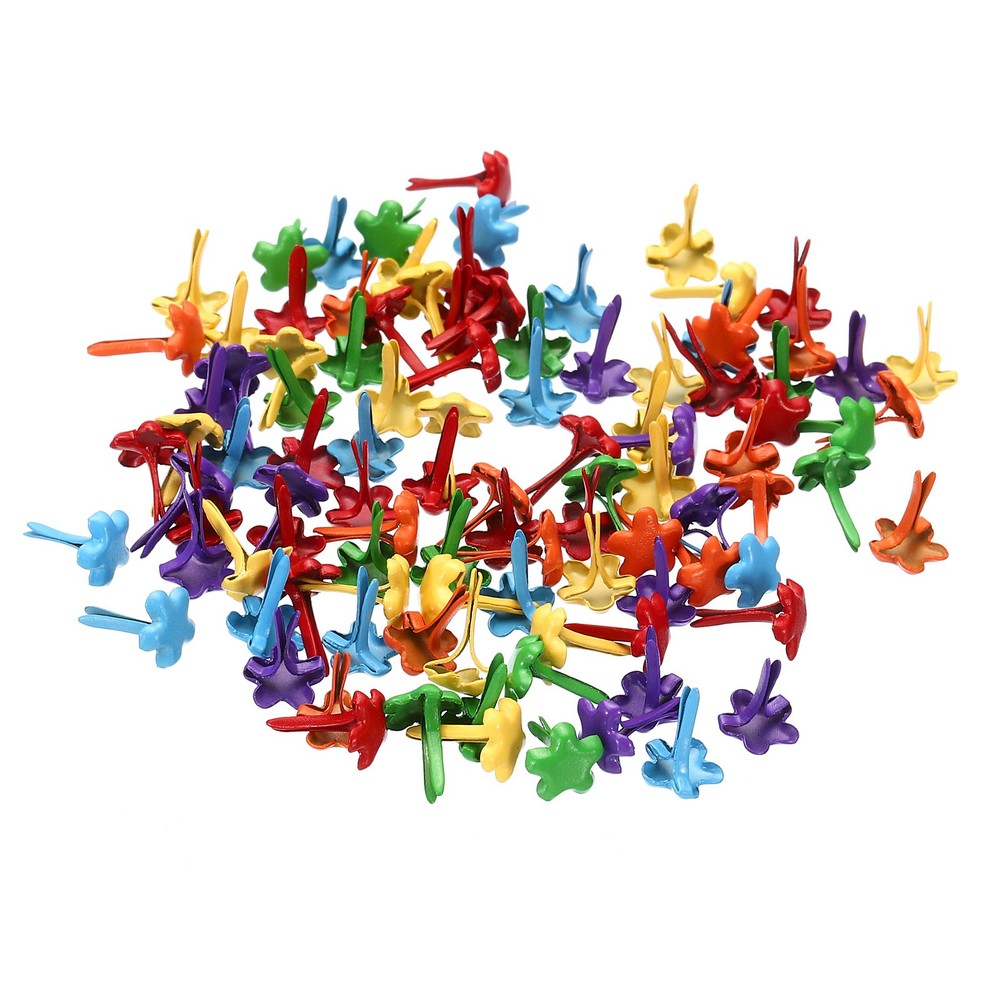 100PCS 7 x 9 mm Brads for Paper Crafts Flower Paper Fastener Assorted Colors