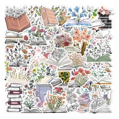 50pcs Book Lover Vinyl Stickers, Flower In The Book, Love Books, Reading, 024