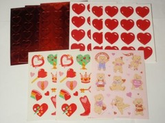 Lot 9 Sheets Vintage Hallmark Valentine Stickers: Hearts, Red Foil, Teddy Bear