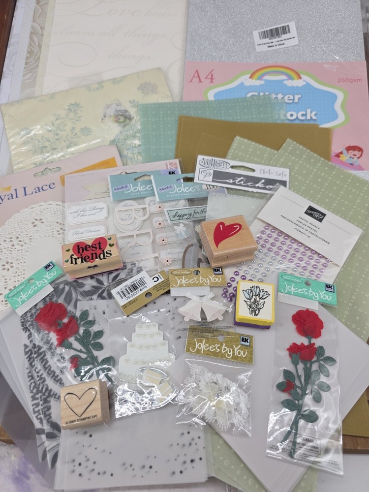 Mixed Scrapbook Junk Journal Shadow Box Lot 7- Wedding/Bride – Cardstock/Stamps