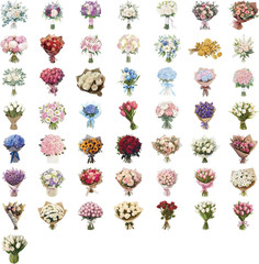 50Pcs Transparent Flower Bouquet Sticker Waterproof Vinyl Aesthetic Clear Floral