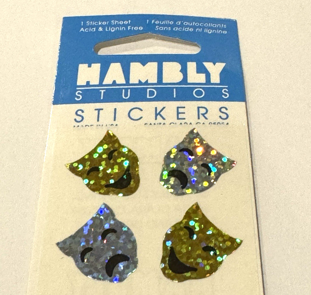 Hambly Studies Stickers Comedy Tragedy Masks Drama Theater Silver Gold 1990s USA