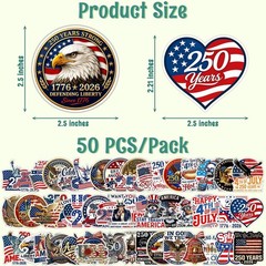 Patriotic 250th Anniversary USA Stickers 1776-2026 50pcs July 4