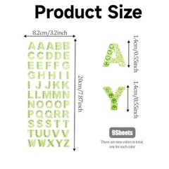 495 Pieces Glitter Alphabet Stickers, 9 Sheets 0.6″ A-Z Rhinestone Letter