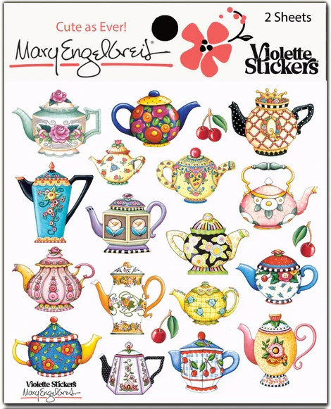 Mary Engelbreit Stickers 2 Sheets Whimsical Mary’s Tea Pots Patterns Flowers