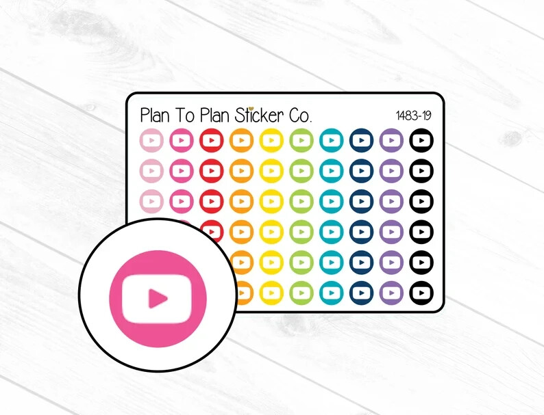 1483-19 YouTube Icon Planner Stickers.