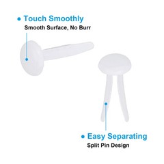 200 PCS Paper Brass Fasteners Split Pins Pastel Mini, White, 4.5 x 8 mm