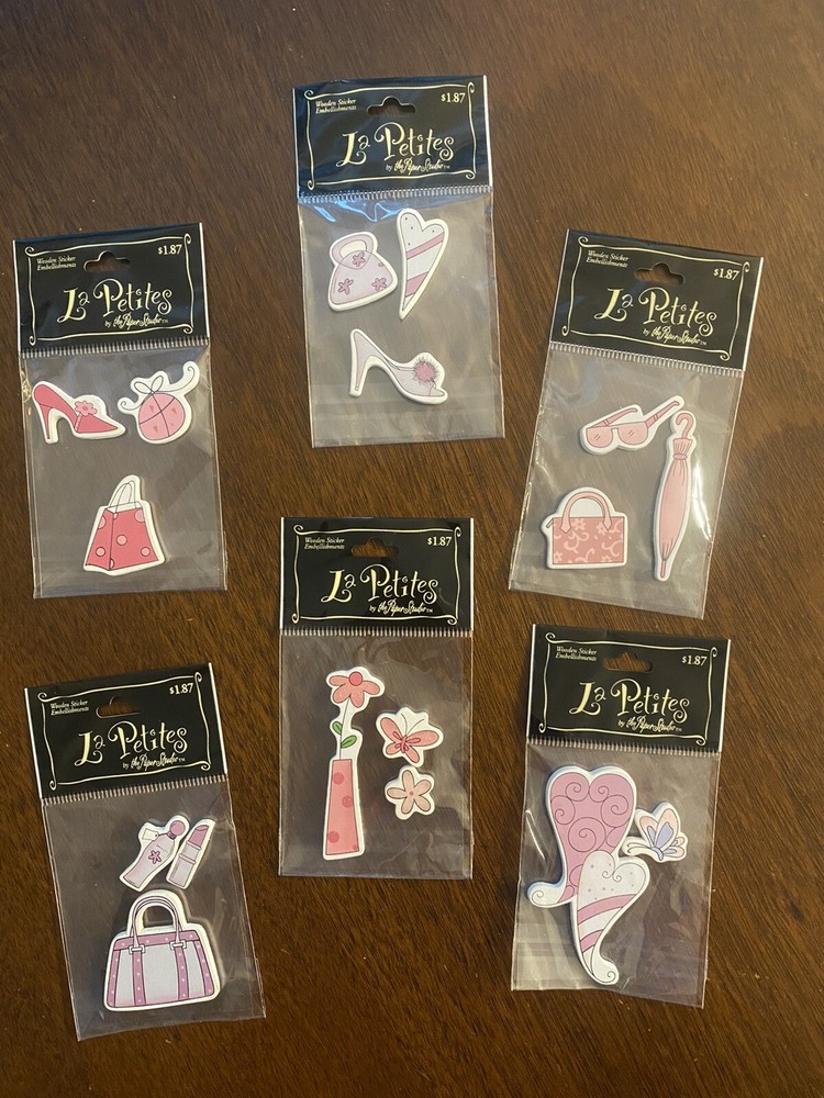 Paper Studio La Petites Wooden Sticker Embellishments Lot Of 6 Fashion Girlie