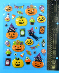 Jack O Lanterns Black Cats Candy Halloween Puffy Stickers Sheet